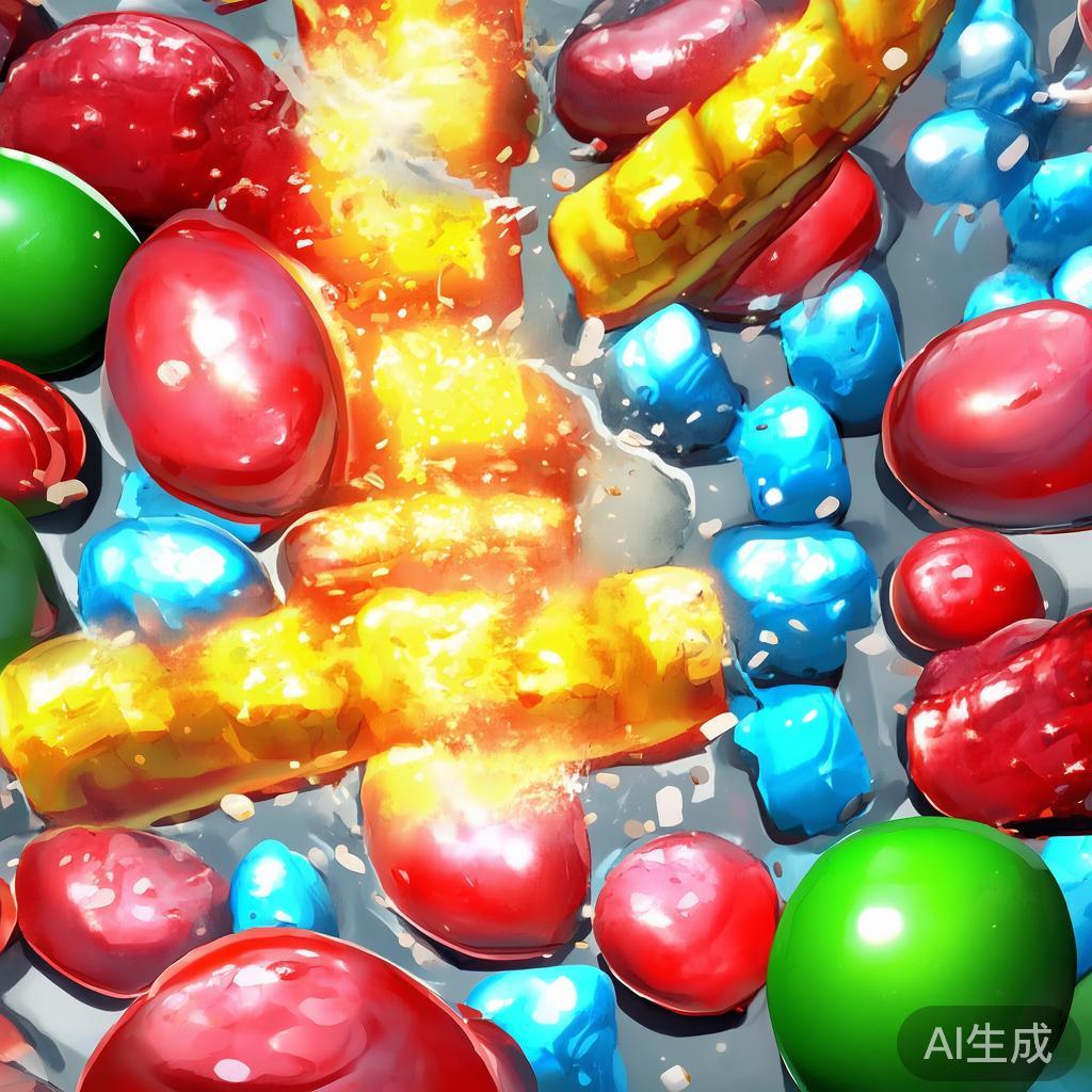 包括爆炸糖果、条状糖果和炸弹糖果等。这些糖果通过特